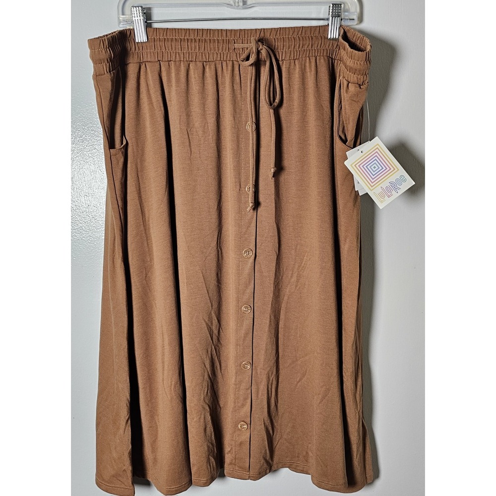 LuLaRoe Marsha Midi Skirt Brown Button Front Detail Boho Women's Size 2XL NWT